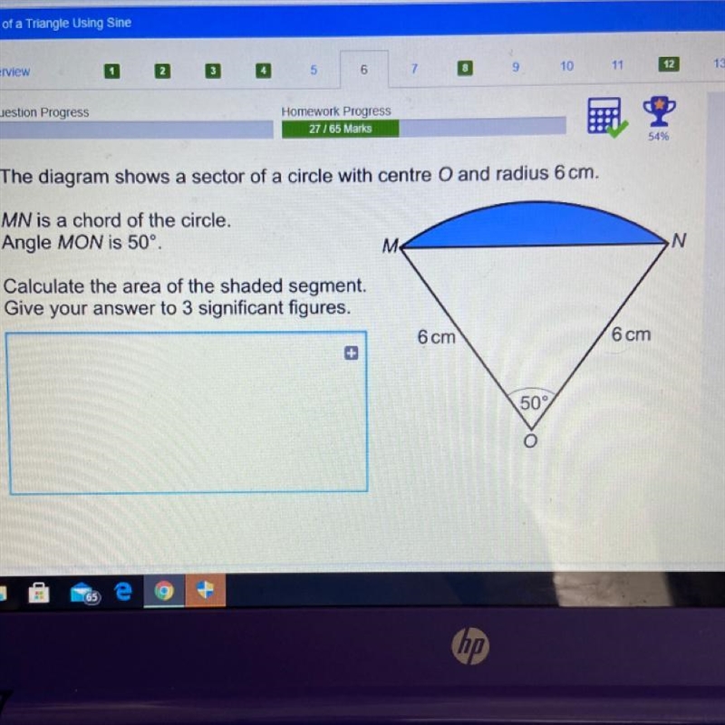 The diagram shows a vector of a circle centre O and radius 6 cm. Mn is a chord of-example-1