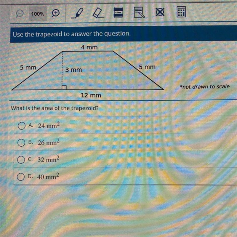 What is the area of the trapezoid? A. 24 mm2 B. 26 mm2 C. 32 mm2 D. 40 mm2-example-1