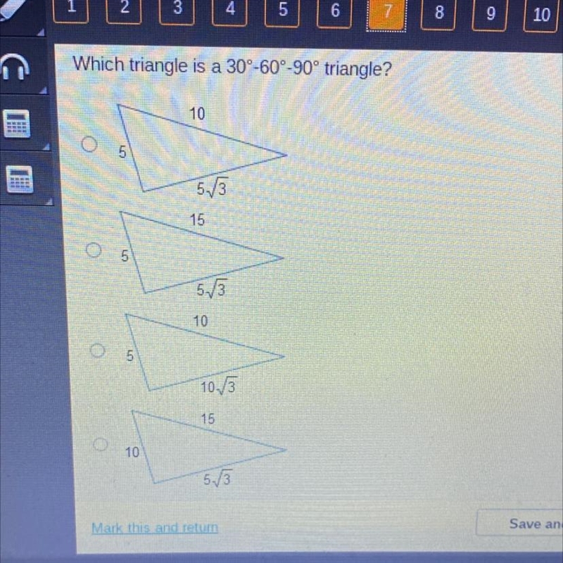 PLEASE HELP (PICTURE INCLUDED) Which triangle is a 30°-60°-90° triangle? 25 POINTS-example-1