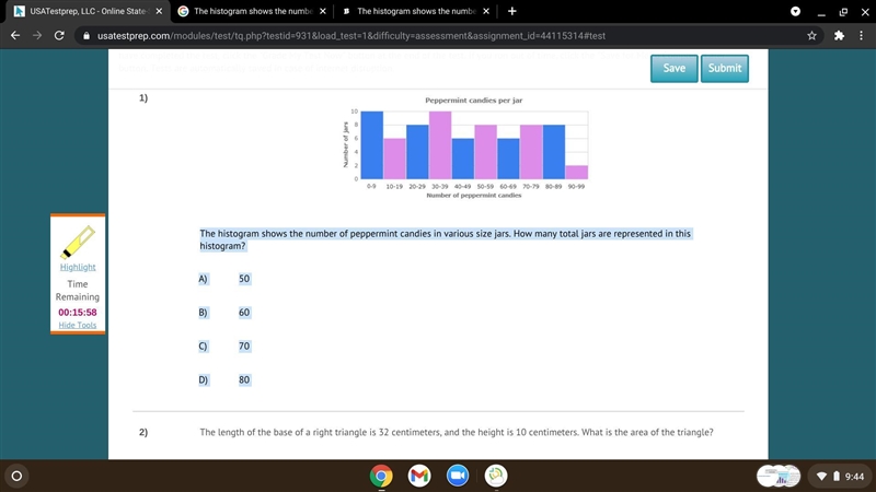 The histogram shows the number of peppermint candies in various size jars. How many-example-1