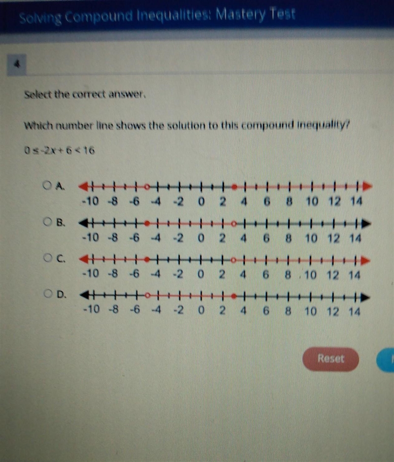 Which numberline shows the solution to the compound inequality​-example-1