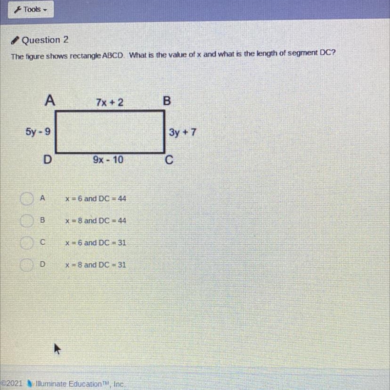 The figure shows rectangle ABCD. What is the value of x and what is the length of-example-1