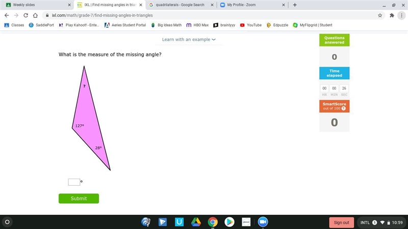 What is the measure of the missing angle?-example-1