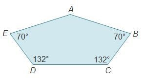 What is the measure of Angle A? A pentagon. Angle A is unknown, angle B is 70 degrees-example-1