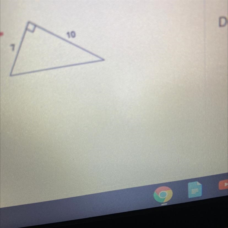 Pythagorean Theorem Determine the length of the missing side?-example-1