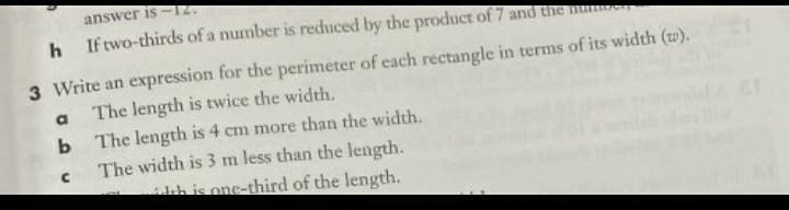 Write an expression for the perimeter of each regtangle in terms of its width?​-example-1