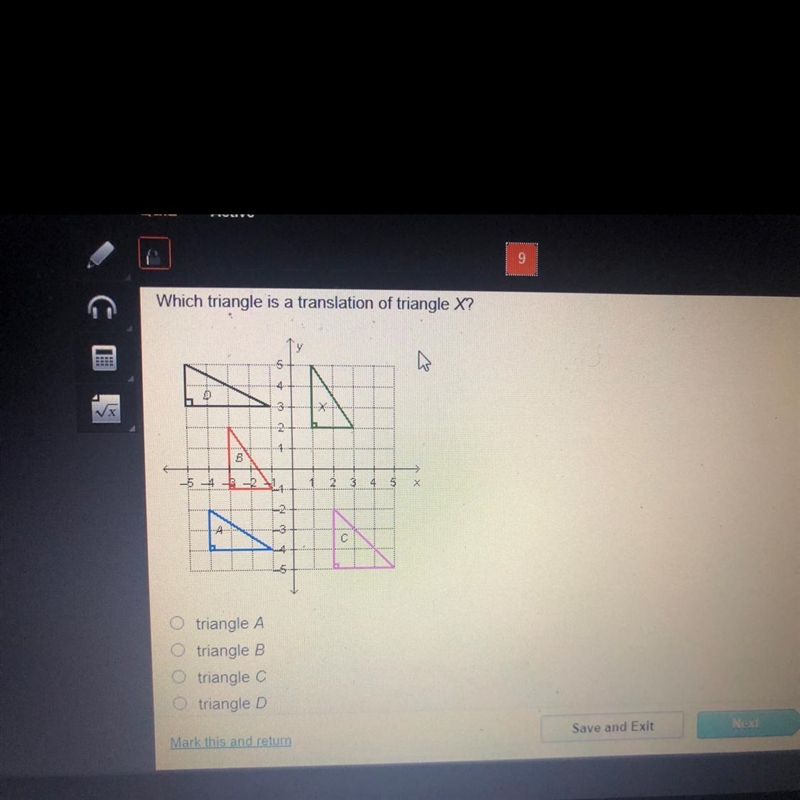 Which triangle is a translation of triangle X?-example-1