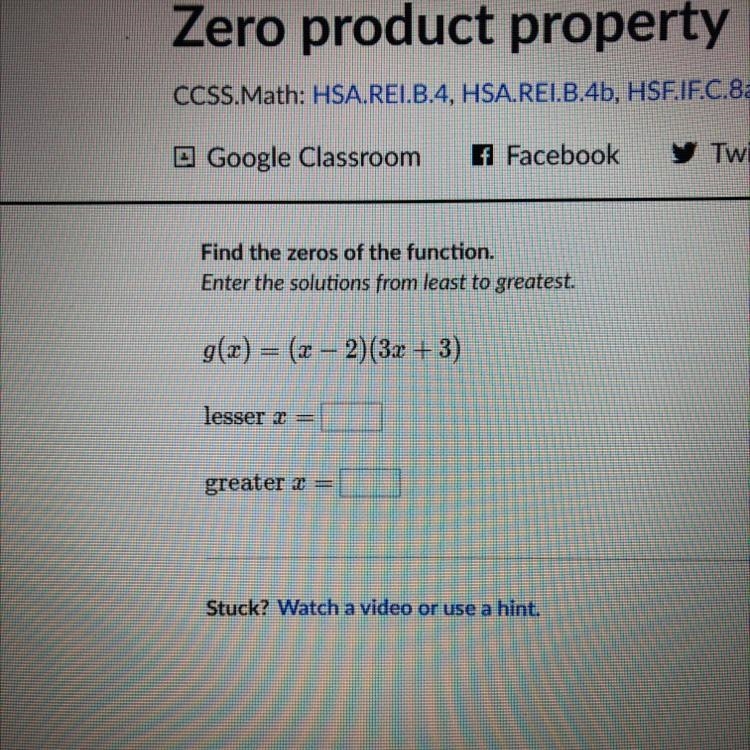 Find the zeros of the function Enter the solutions from least to greatest. g(x) = (x-example-1