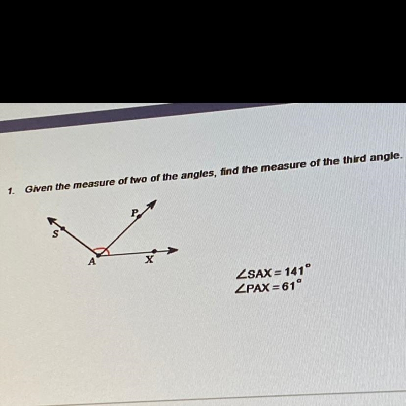 Given the measure of two of the angles, find the measure of the 3rd-example-1