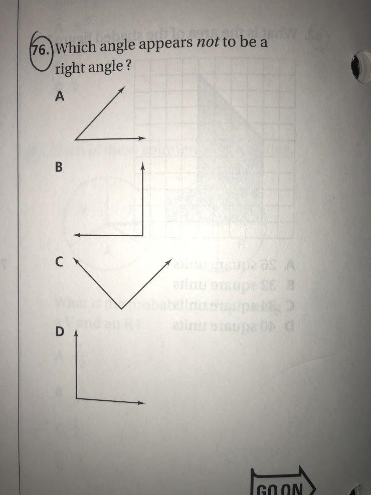 Which angle appears not to be a right angle?-example-1