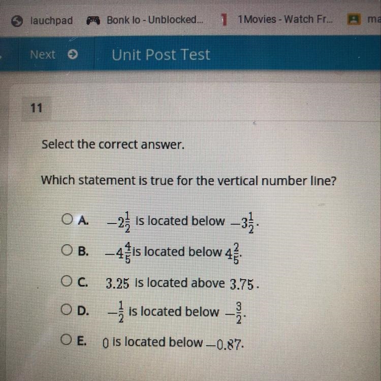 Select the correct answer. Which statement is true for the vertical number line? OA-example-1