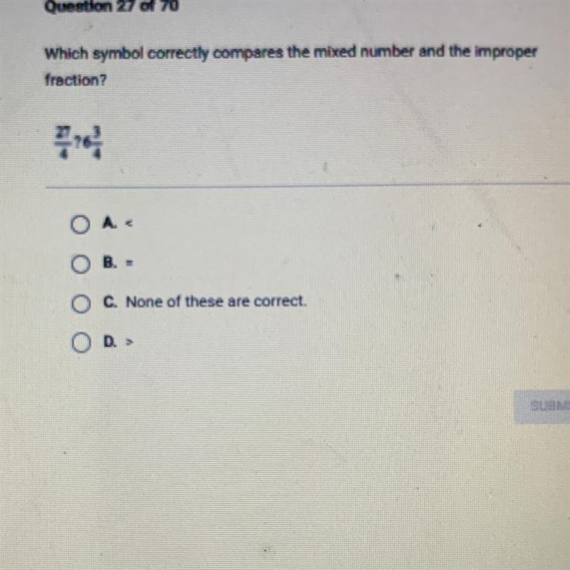 Which symbol correctly compares the mixed number and the improper fraction?-example-1