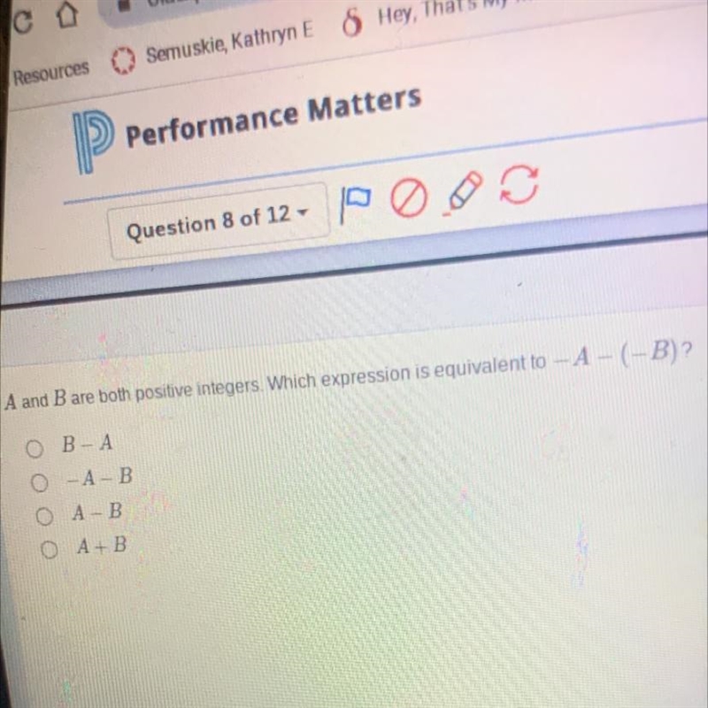 A and B are both positive integers. Which expression is equivalent to - A-(-3)? 1. B-example-1