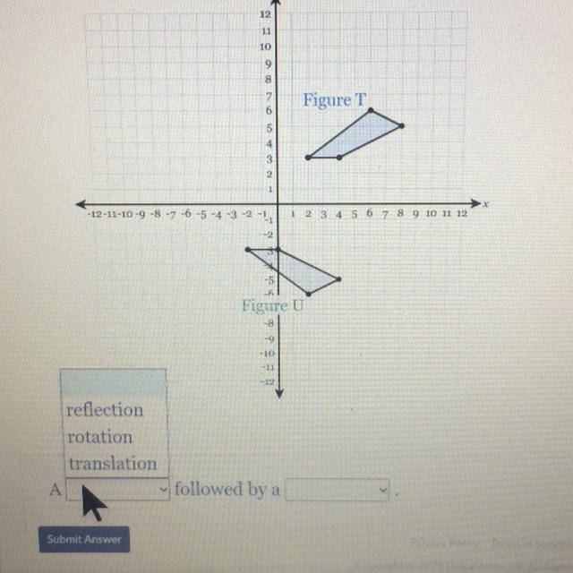 Determine a series of transformations that would map figure T onto figure U.-example-1