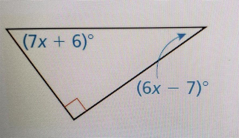 How to find the measure of each acute angle on a right triangle. plz help!​-example-1