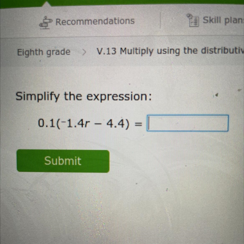 0.1(-1.4r - 4.4) simplify equation-example-1