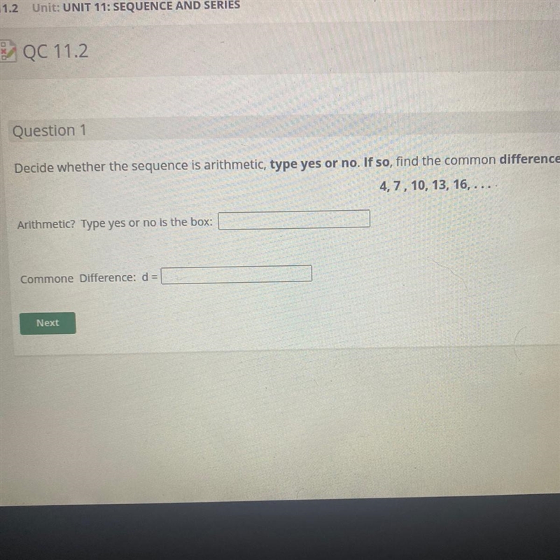 Decide whether the sequence is arithmetic, type yes or no. If so, find the common-example-1