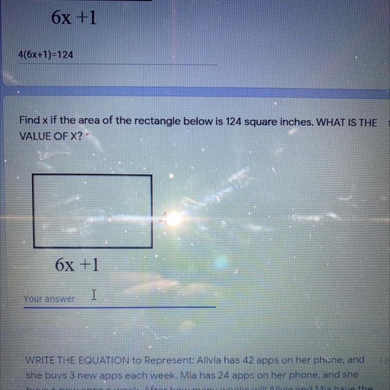 Find x if the area of the rectangle below is 124 square inches. WHAT IS THE VALUE-example-1