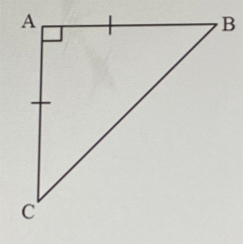 Which best describes triangle ABC? A) A right triangle that is also isosceles B) A-example-1