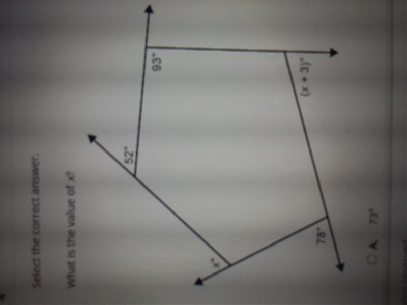 What is the value of x? A. 73° B. 71° C. 70° D. 68°-example-1