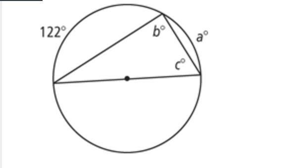 Inscribed angles!! Find A, B, and C-example-1