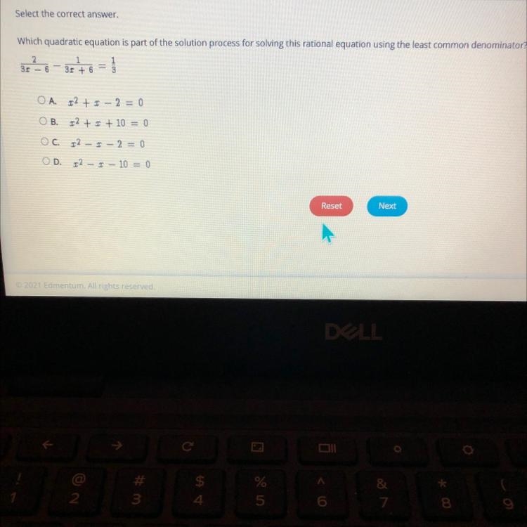 Select the correct answer. Which quadratic equation is part of the solution process-example-1