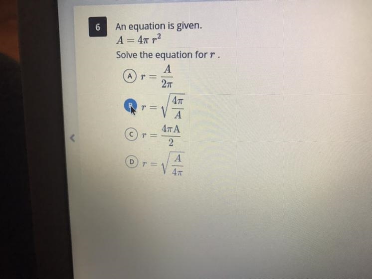 An equation is given A = 4 π r^2-example-1