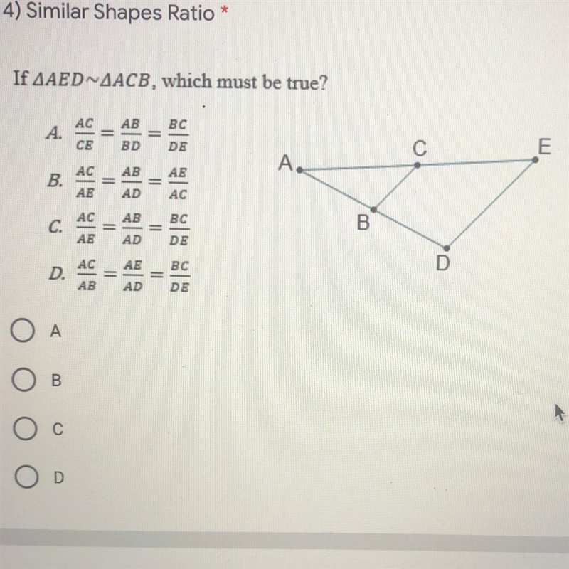 If AAED AACB, which must be true?-example-1