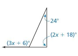 The measure of the exterior angle of the triangle is ___-example-1