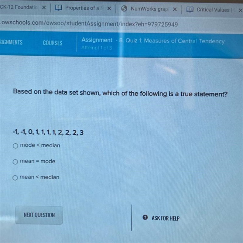 Based on the data set shown, which of the following is a true statement? -1,-1,0, 1, 1, 1, 1, 2, 2, 2, 3-example-1