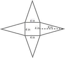 The net of a pyramid is shown below. The surface area of the solid is ____ square-example-1