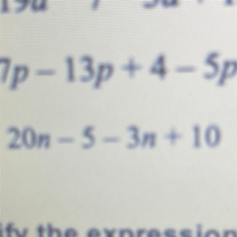 20n -5 - 3n + 10 pls help-example-1