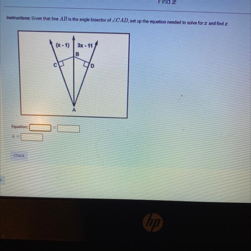 Given that line AB is the angle bisector or-example-1