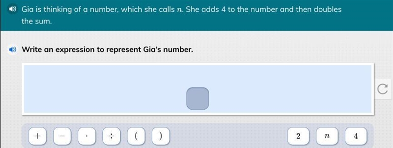 Gia is thinking of a number, witch she calls n .she adds 4 to the number and then-example-1