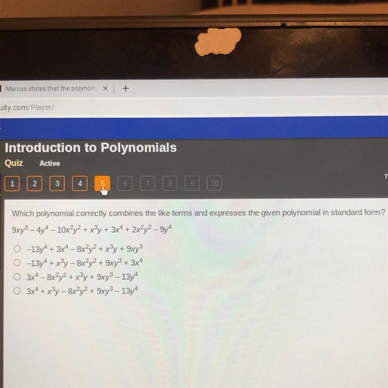 which polynomial correctly combines the like germs and expresses the five polynomial-example-1