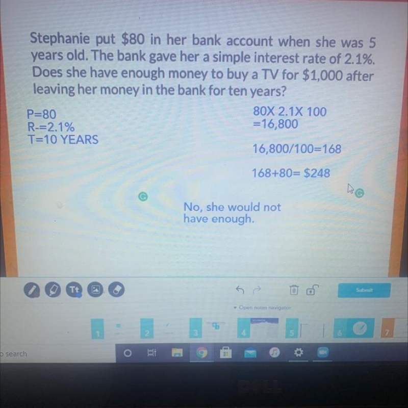 Stephanie put $80 in her bank account when she was 5 years old. The bank gave her-example-1