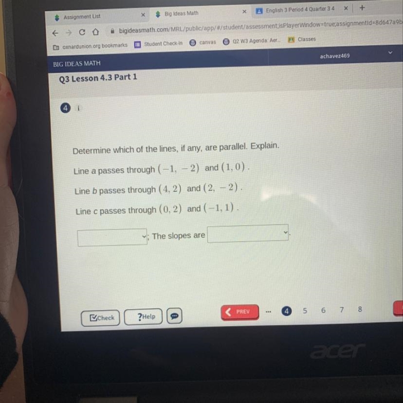 Determine which of the lines, if any, are parallel. Explain. Line a passes through-example-1