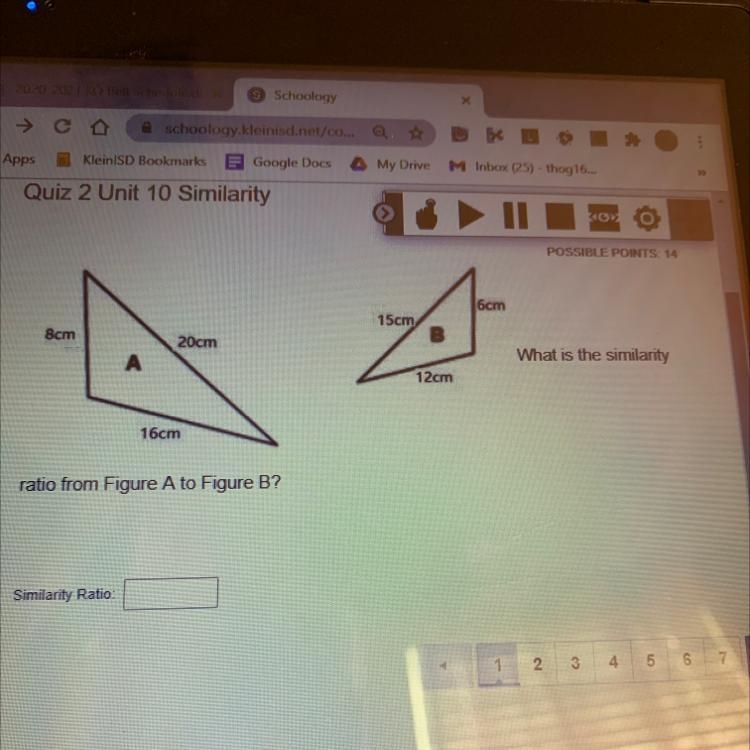 POSSIBLE PODITS. 14 6cm 15cm 8cm 20cm A What is the similarity 12cm 16cm ratio from-example-1