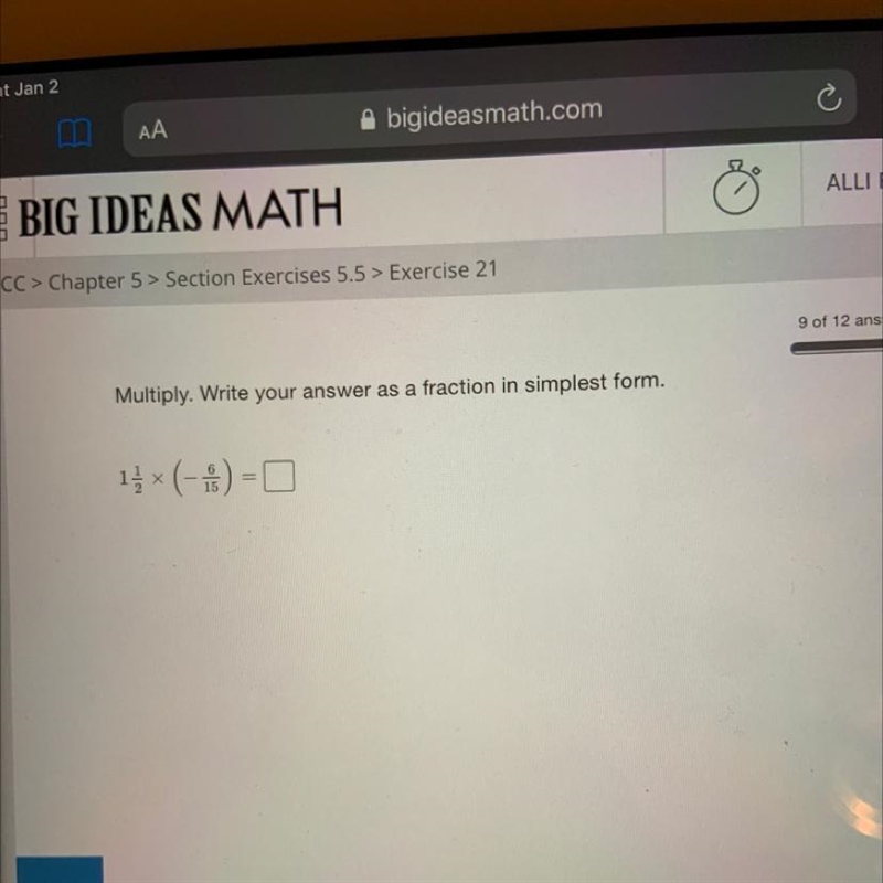 Multiply. Write your answer as a fraction in simplest form.-example-1