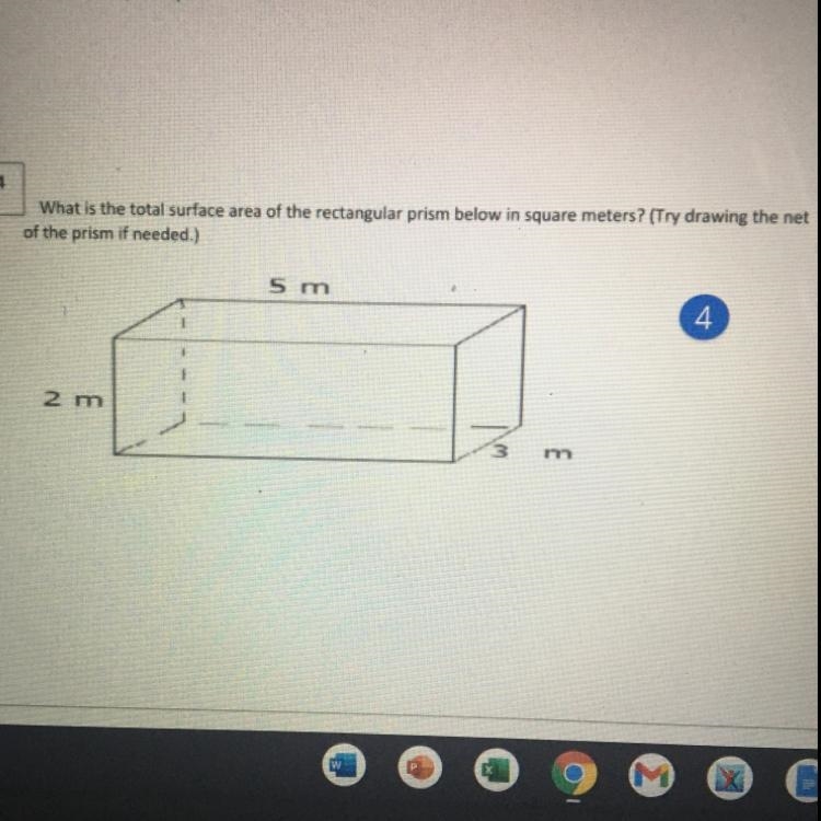 What is the total surface area of the rectangular prism below in square meters? (Try-example-1