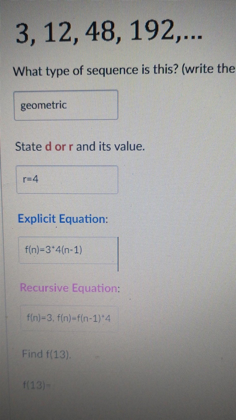 I need help with f(13) geometric sequence​-example-1