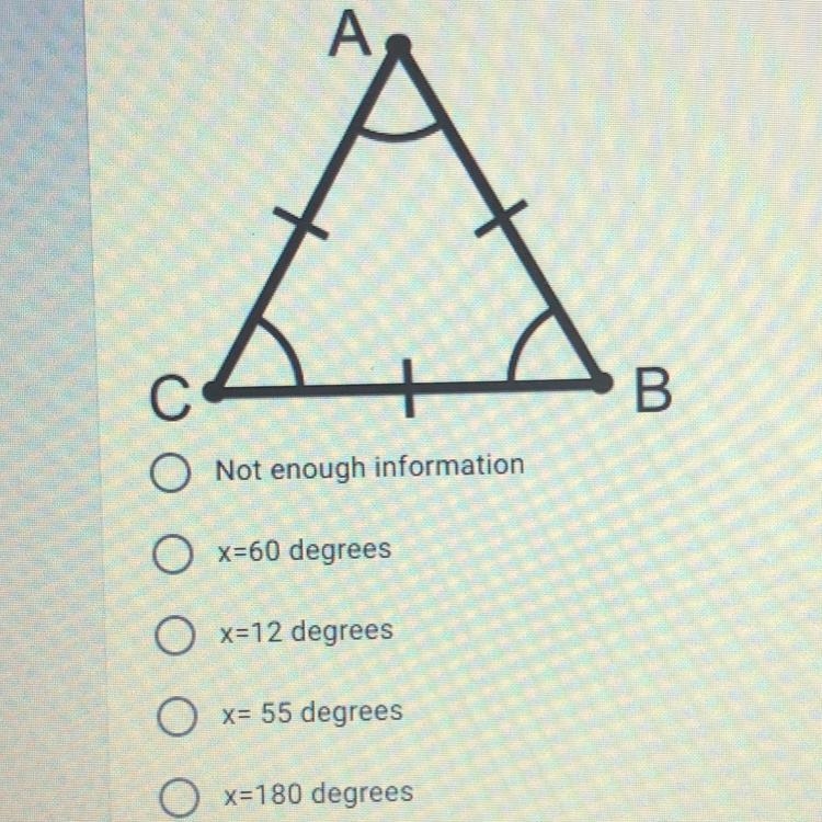 If triangle ABC is an equilateral triangle and the measure of angle A is 5x, what-example-1