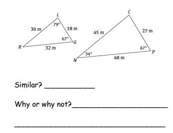 Are the following Triangles Similar? Why or Why Not?-example-1