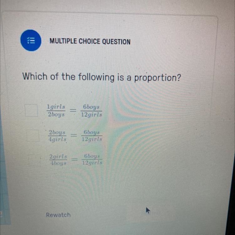 Which of the following is a proportion?-example-1