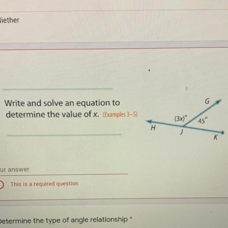 3. Write and solve an equation to determine the value of x. (Examples 3–5) (3x) 45° H-example-1