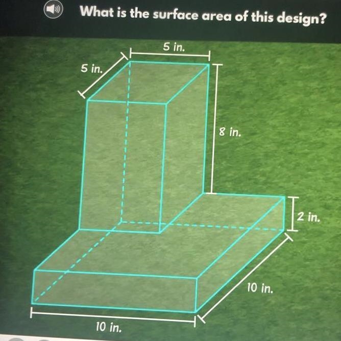 What is the surface area of this design? a) 490in b) 560in c) 600in d) 440in-example-1