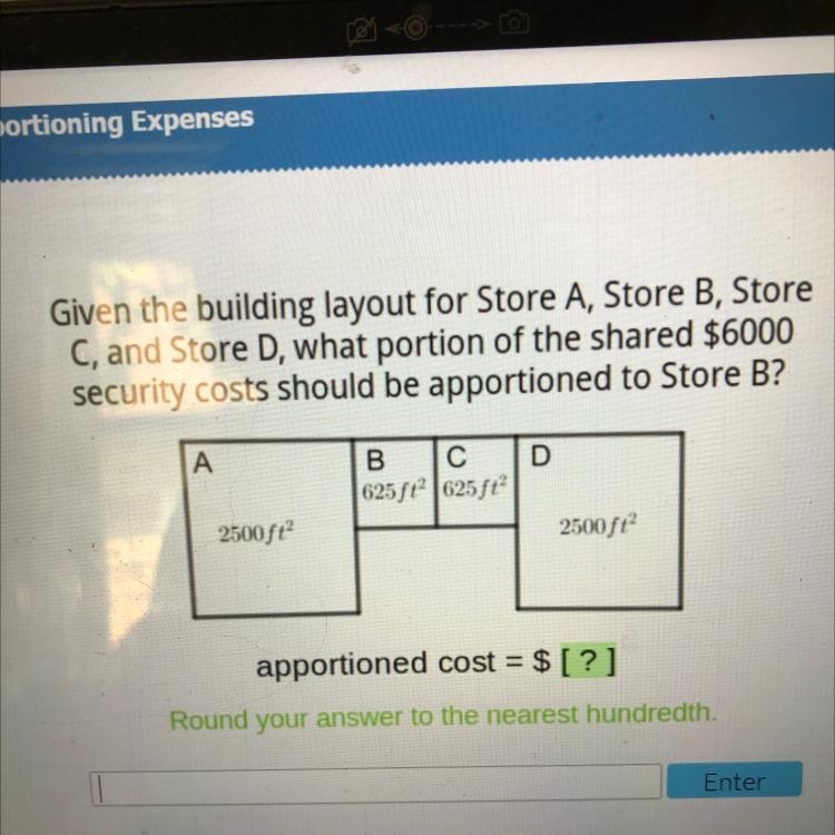 What portion of shared $6000 security costs should be apportioned to store B?-example-1