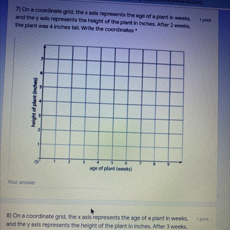 On a coordinate grid the x axis represents the age of a plant in weeks, and the y-example-1