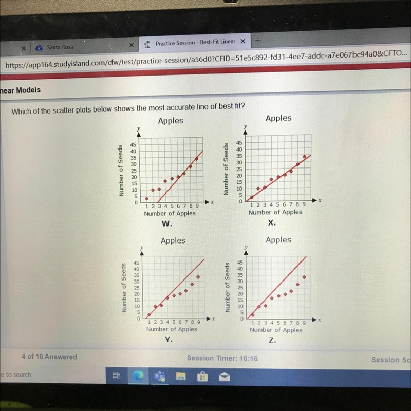 Which of the following scatter plots below show the most accurate line of best fit-example-1