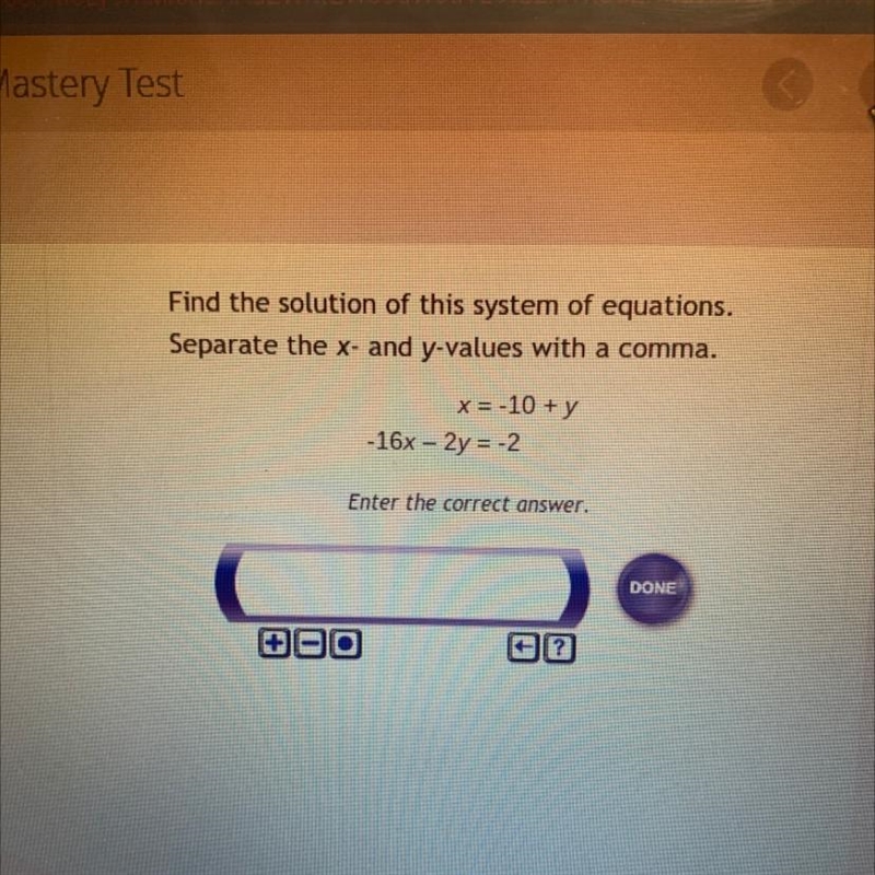 Find the solution of this system of equations. Separate the x- and y-values with a-example-1